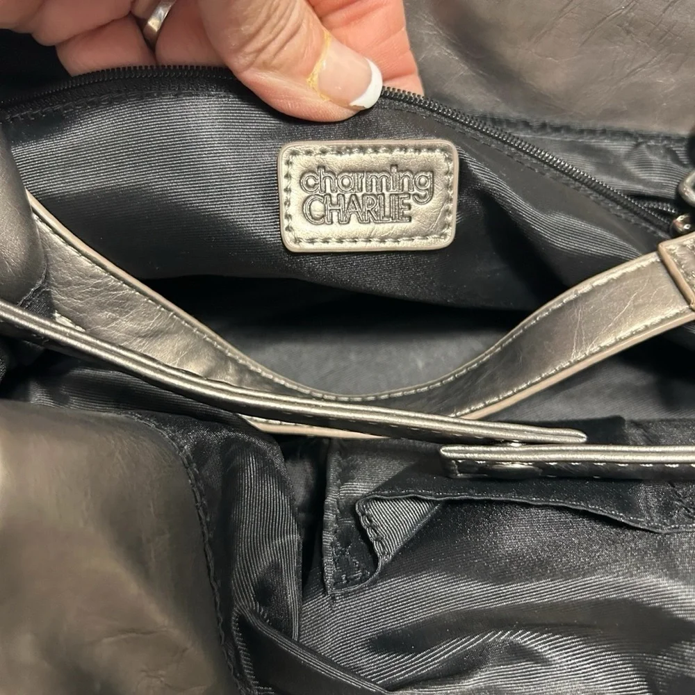 Charming Charlies Metalic Pewter Rouched Slouchy Soft Chain Detail Handles